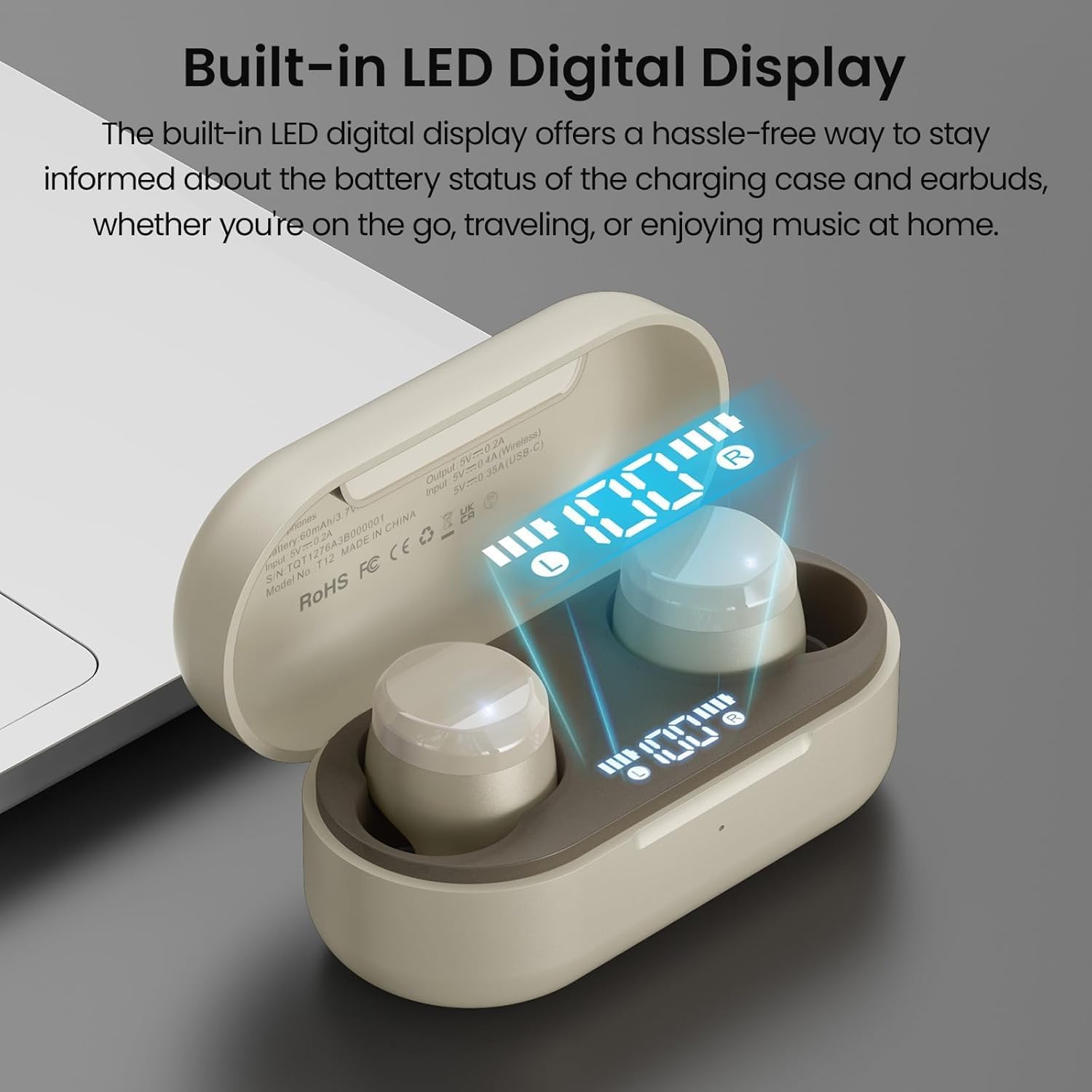 Wireless Earbuds Bluetooth 5.3 55H Playtime Noise Cancelling Mic TOZO T12