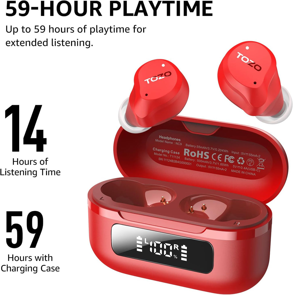 Hybrid Active Noise Cancelling Wireless Earbuds 59H Playtime IPX8 TOZO
