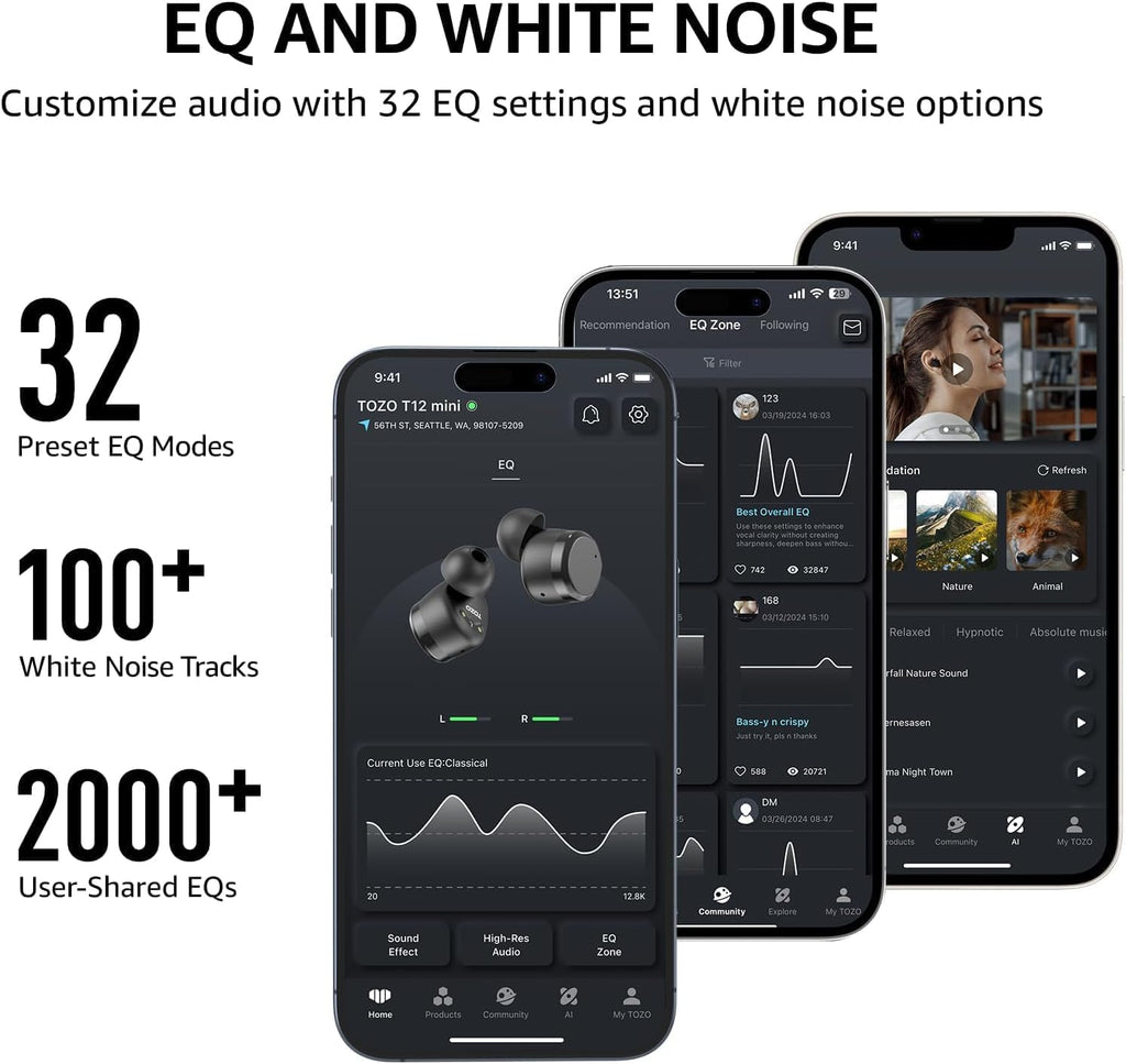 Wireless Earbuds Bluetooth 5.3 55H Playtime Noise Cancelling Mic TOZO T12