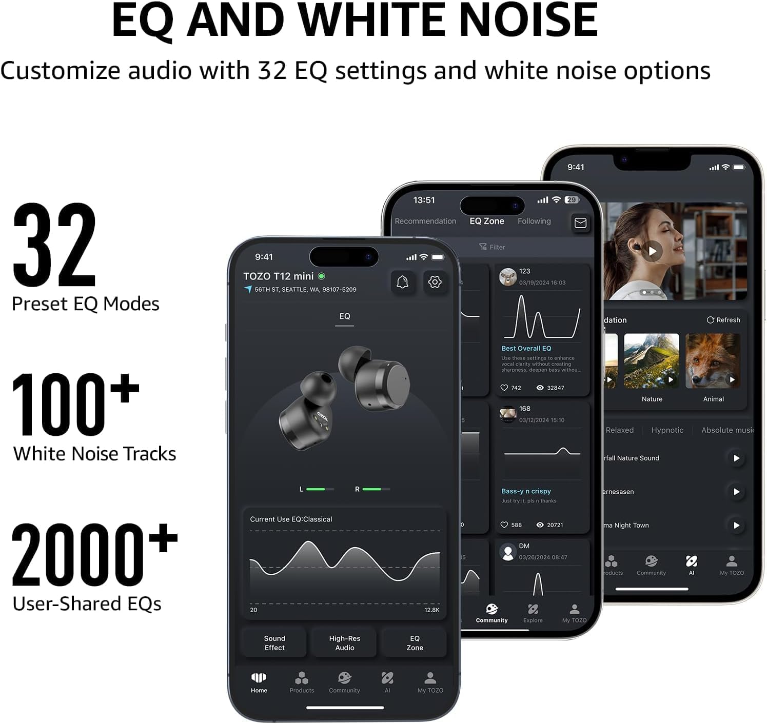 Wireless Earbuds Bluetooth 5.3 55H Playtime Noise Cancelling Mic TOZO T12
