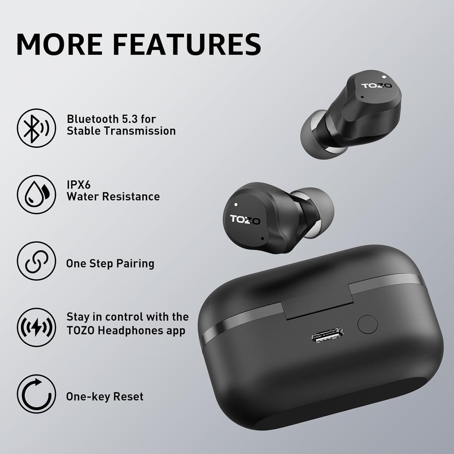 Hybrid Active Noise Cancelling Wireless Earbuds 59H Playtime IPX8 TOZO