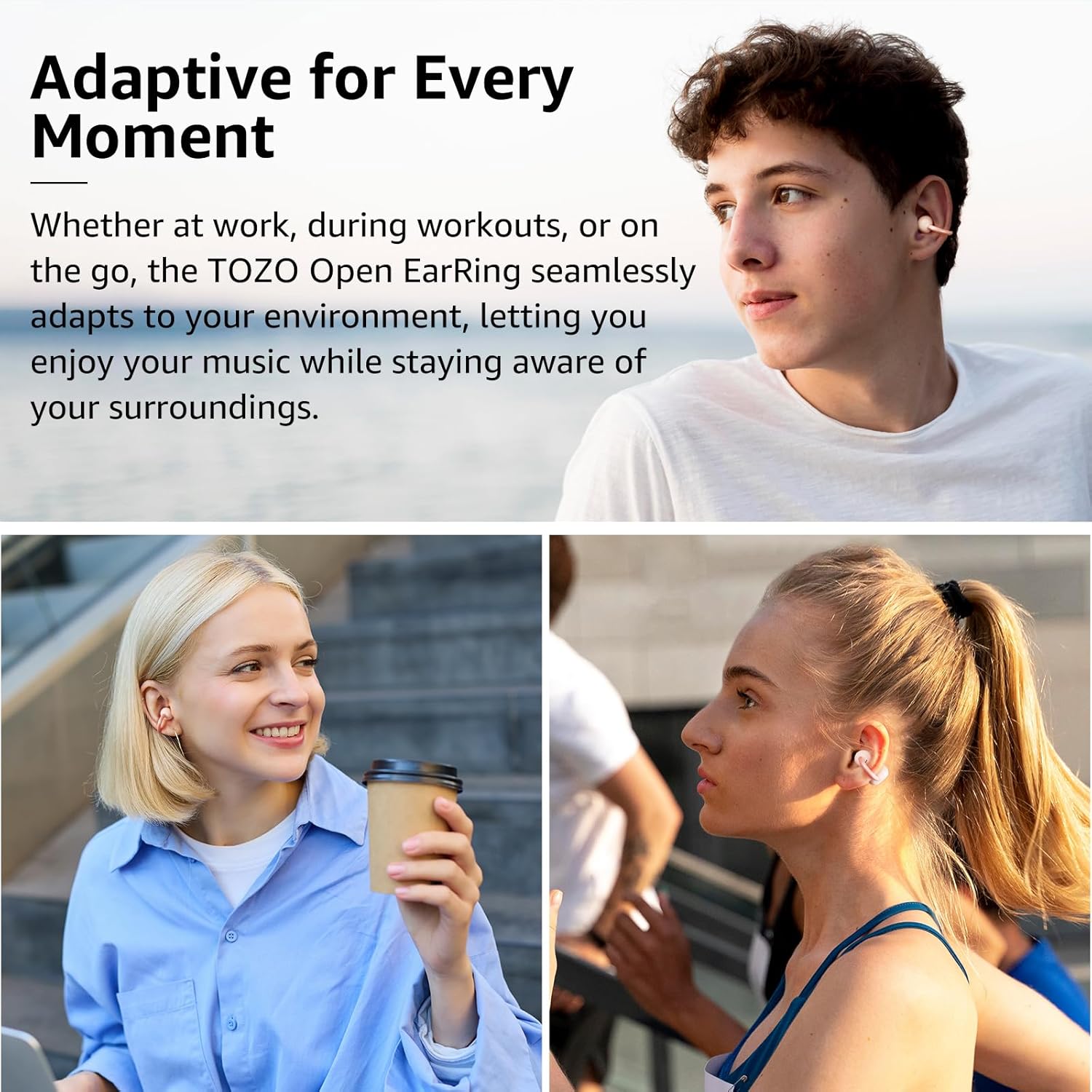 Open Ear Headphones Clip On Wireless Earbuds 40H Playtime Bluetooth TOZO
