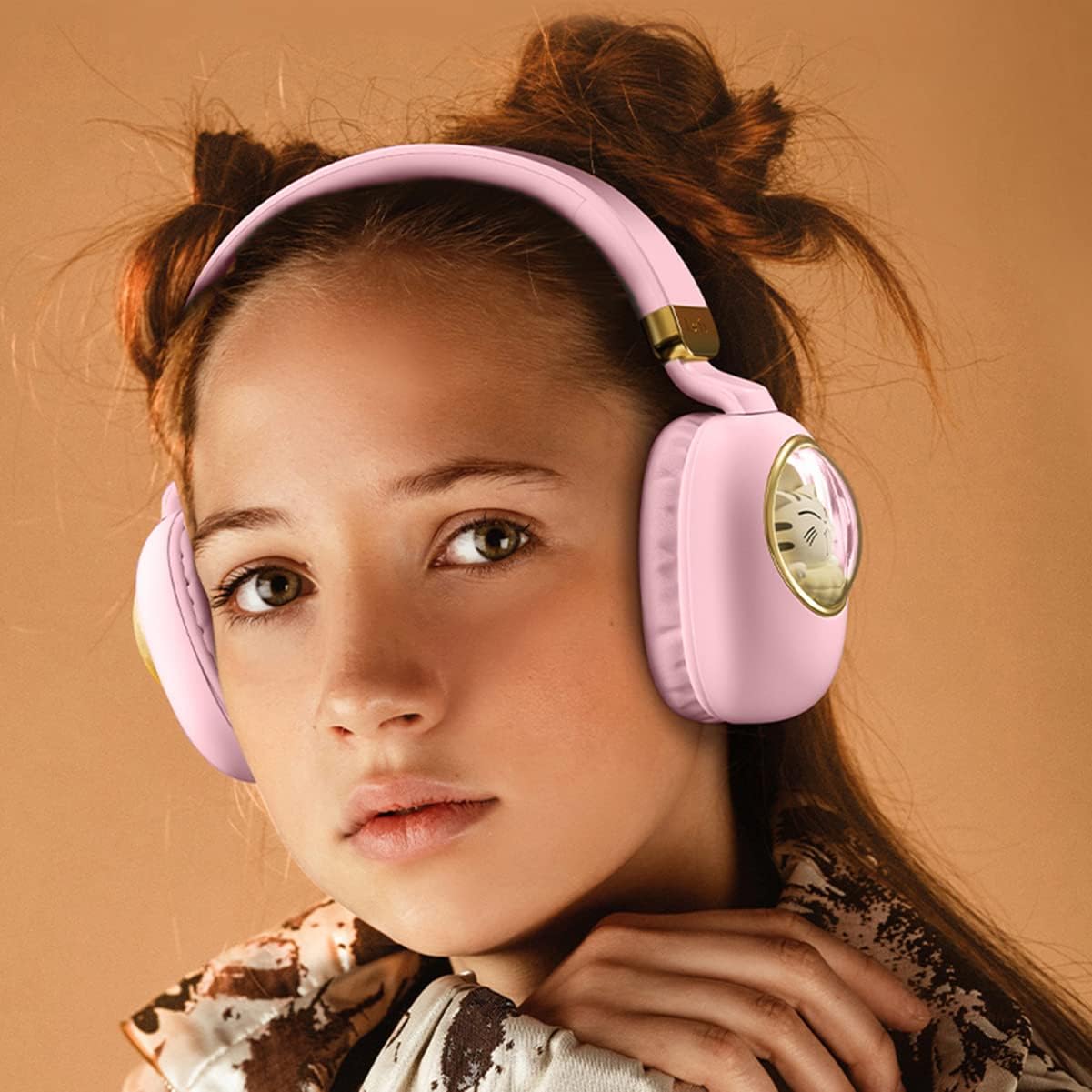 Kids Headphones Cat Ear Pink Wireless Bluetooth Foldable Mic Light Up Pink