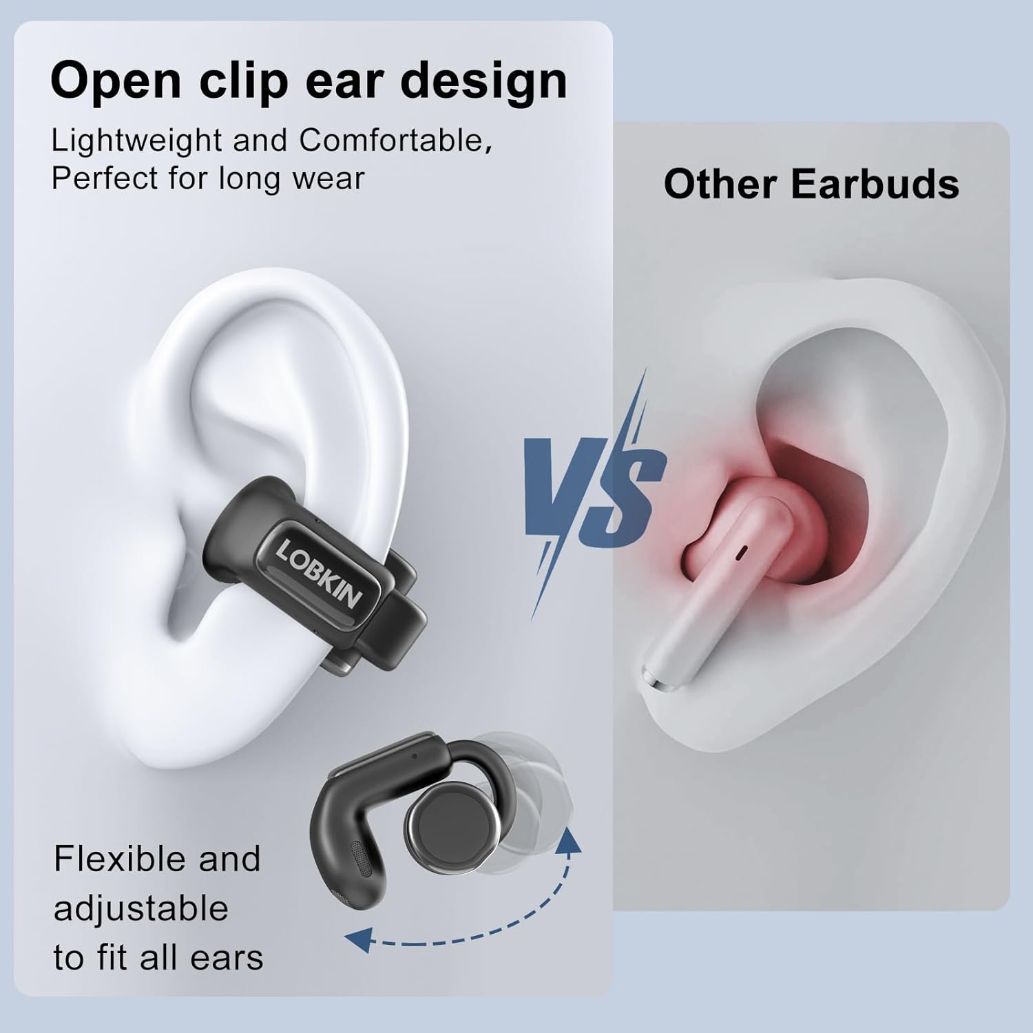 Open Ear Headphones 4GB Clip On Wireless Earbuds 36H Playtime Mic LOBKIN