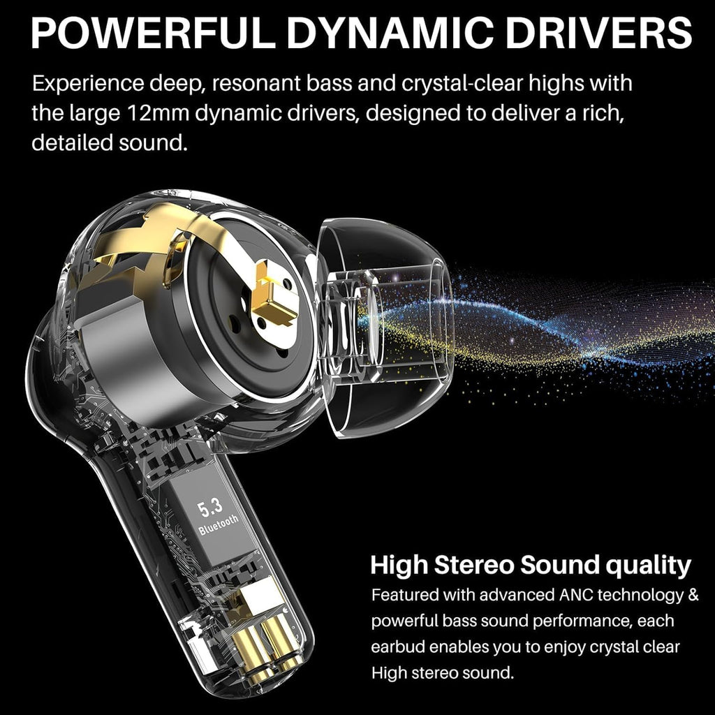 Hybrid Active Noise Cancelling Wireless Earbuds 55H Playtime IPX8 TOZO NC3