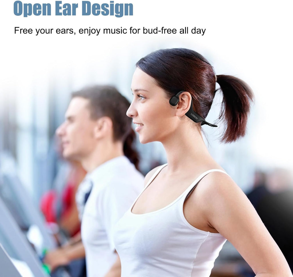 Bone Conduction Headphones Bluetooth 5.3 Open Ear Wireless Mic LOBKIN, Black
