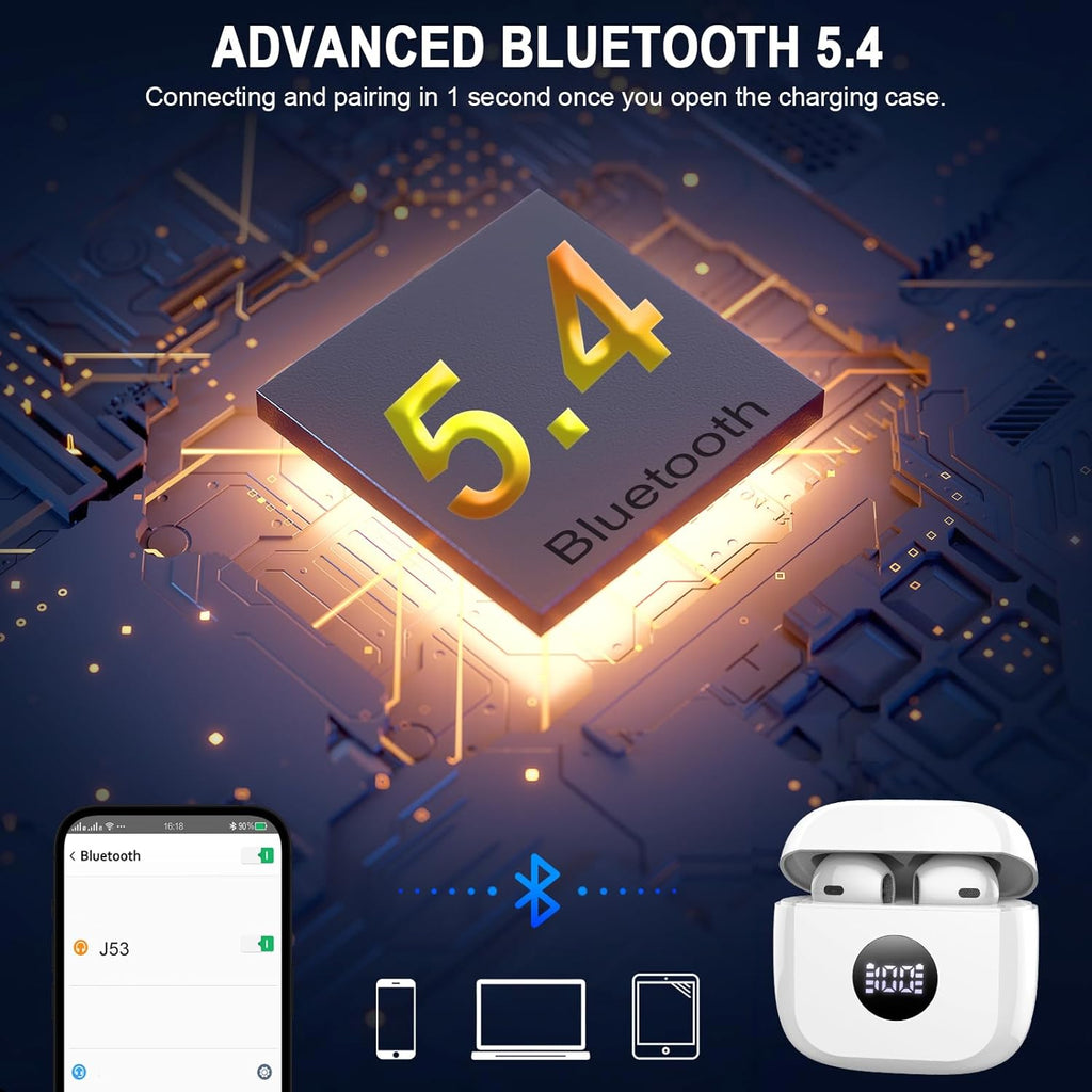 Wireless Earbuds Bluetooth 5.4 Deep Bass 40H Playtime ENC Mic Waterproof